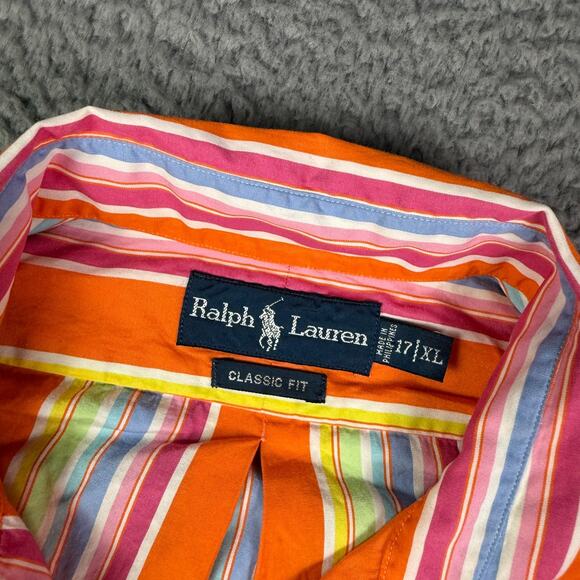 Ralph Lauren Shirt Mens 17-XL Rainbow Multicolor Vertical Striped Poplin Classic - Picture 3 of 8